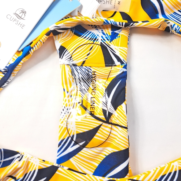 CUPSHE Turquoise Halter O Ring Women's Bikini Set Floral Print Low Rise - Picture 13 of 16